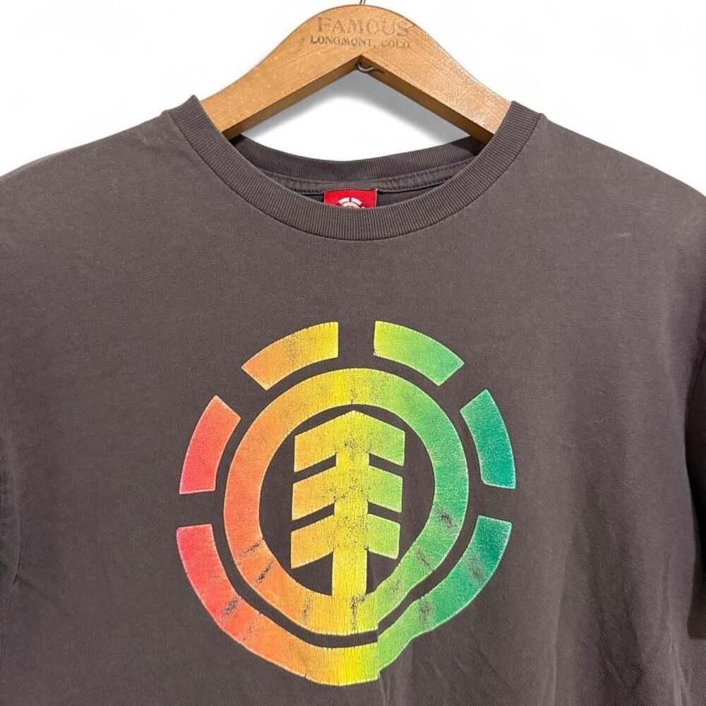 Element Skateboards Distressed Rasta Logo T-Shirt Size M Charcoal